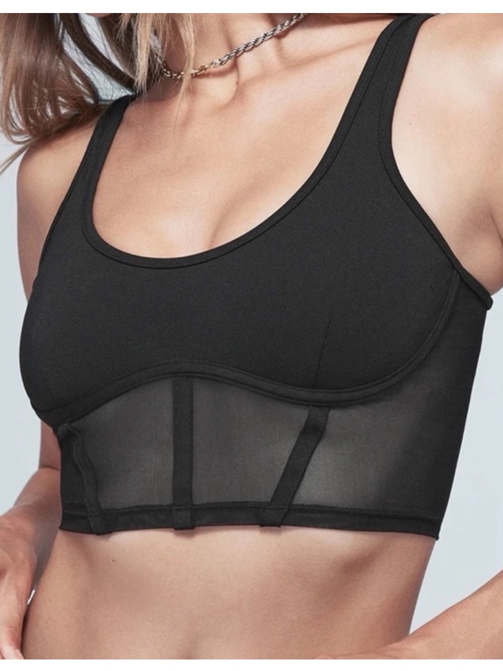 ALO Yoga Black Longline Mesh-Panel Sports Bra size small padded sports yoga